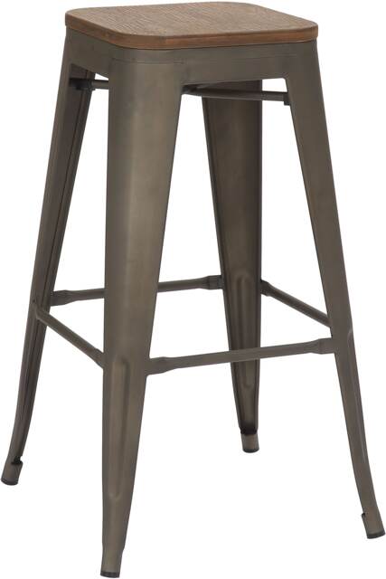 Tolix Breakfast Bar Stool, Fixed Black Legs And Footrest, Easy Clean, Home & Kitchen Barstool, Rustic Wooden Brown