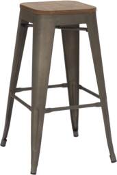 Tolix Breakfast Bar Stool, Fixed Black Legs And Footrest, Easy Clean, Home & Kitchen Barstool, Rustic Wooden Brown