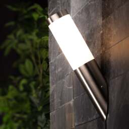 CGC Lighting Aster Stainless Steel Brushed Outdoor Angled Wall Light 40cm Silver Silver Height: 40 cm, Top Diameter: 7.6 cm