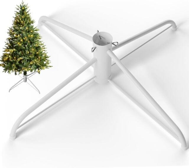 White 50cm Christmas Tree Stand Base Artificial Trees Up to 7ft Stable Durable Screw