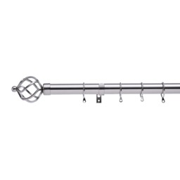Lister Cartwright 28mm Polished Steel Fixed Metal Curtain Pole Set Rings with Cage Finial Easy fit (120 cm)