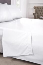Percale Collection 180 Thread Count Percale Flat Sheet in White - Single