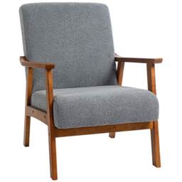 HOMCOM Armchair with Wide Seat, Boucle Accent Chair, Thick Padded Occasional Chair with Solid Wood Frame for Living Room Bedroom Home Office Reception Balcony, Grey