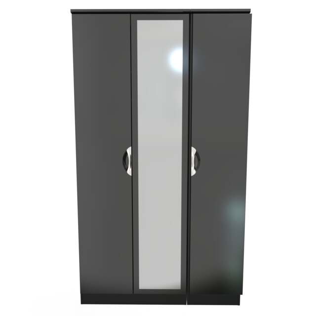 Holborn Triple Mirror Wardrobe in Black Gloss & Black (Ready Assembled) Black Black Gloss & Black
