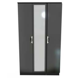 Holborn Triple Mirror Wardrobe in Black Gloss & Black (Ready Assembled) Black Black Gloss & Black