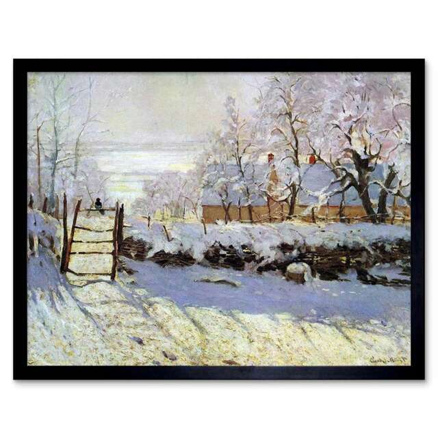 "Claude Monet Magpie Old Master Painting 12x16"" Framed Wall Art Print"