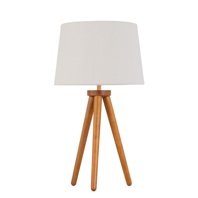 Voyage - Dark Oak Table Lamp or Bedside Light with Natural Linen Shade Brown Brown Large 1