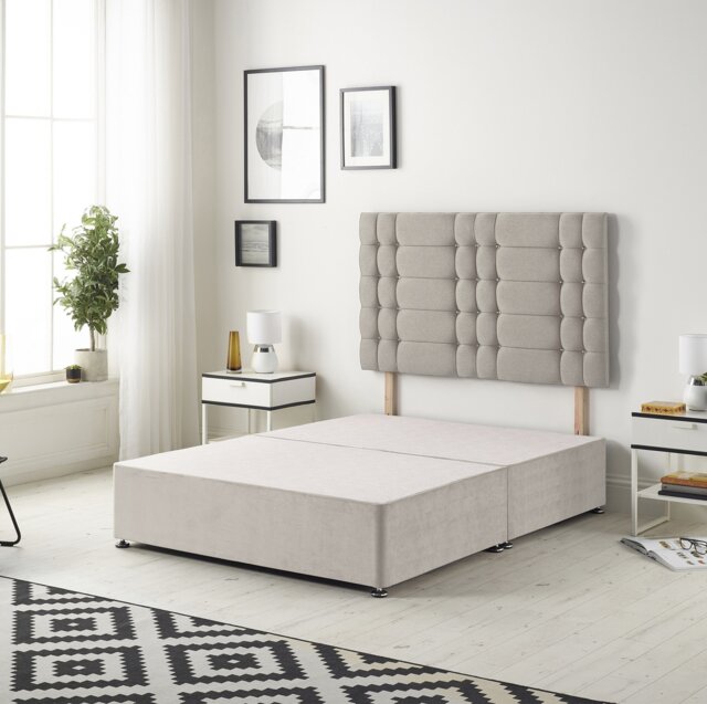 Astoria Divan Bed Base with 30 Inch Diamonte Button Headboard Plush Velvet Silver Silver King