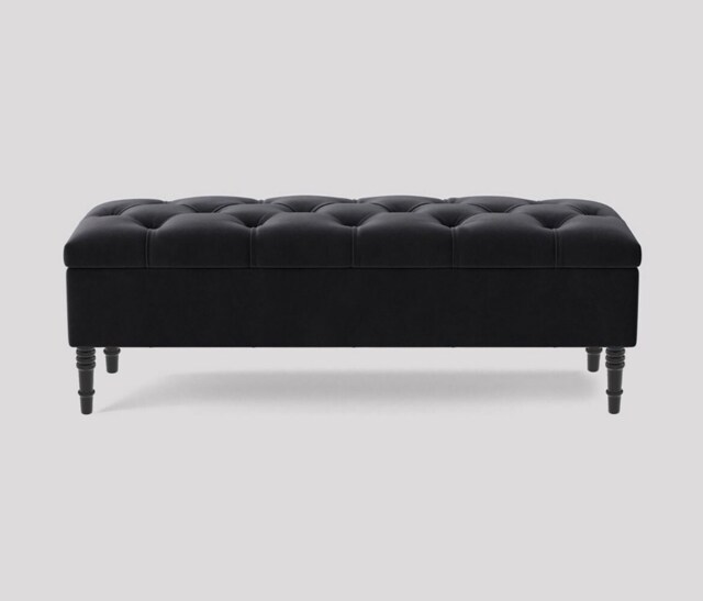 Alyana 150cm Wide Tufted Rectangle Ottoman Storage Bench - Upholstery Velvet Shoe Bench with Turned Wooden Legs