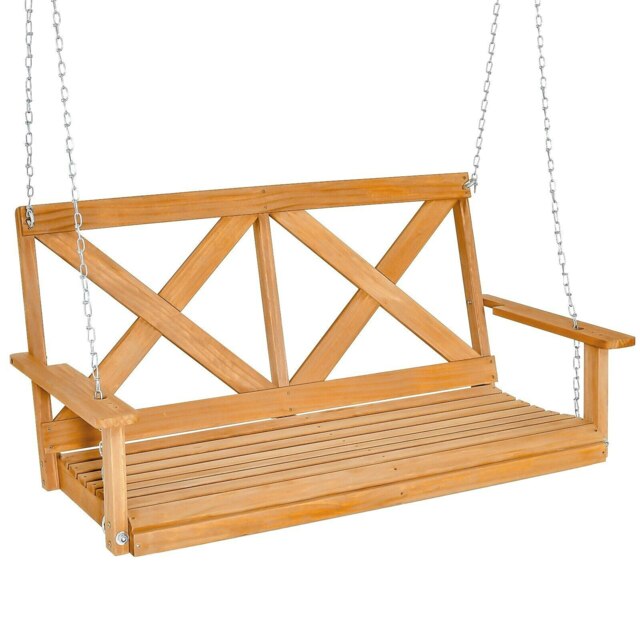 COSTWAY 2-Person Porch Swing Chair Garden Swing Bench Brown