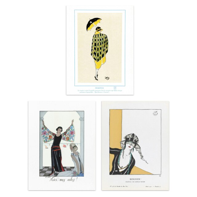 Set of 3 French Fashion Art Nouveau Vintage 1920s Paris Dressing Room Wall Art Print A4