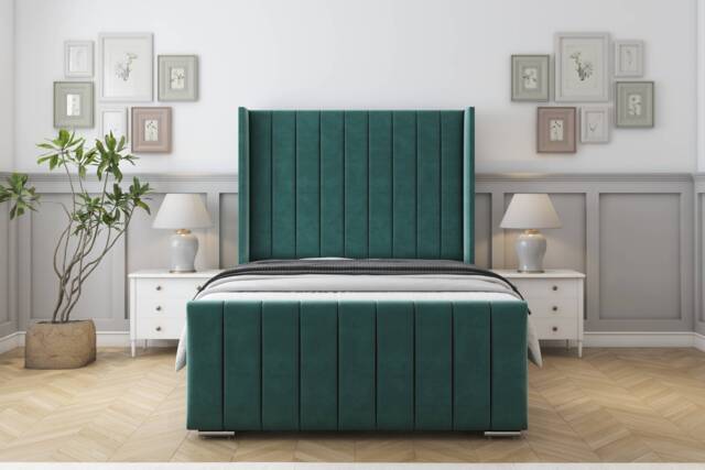 "Sloomy Melbourne Emerald Plush Bed Frame With 50"" Upholstered Wingback Headboard 3' Single"