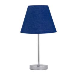 Chrome Stick Table Lamp with Navy Blue Fabric Shade Chrome Blue Medium 1