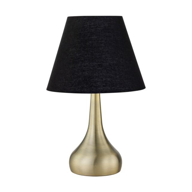 Romana - Antique Brass Touch Operated Table Lamp with Black Shade