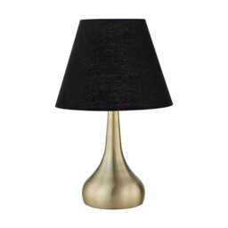Romana - Antique Brass Touch Operated Table Lamp with Black Shade