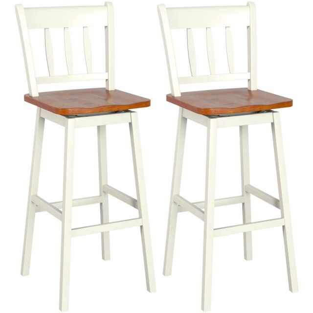 COSTWAY 74cm Set of 2 Bar Stools Pub Dining Chairs 360 °Swivel White