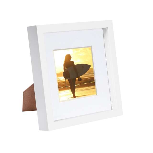 "Nicola Spring 8 x 8"" Photo Frame - White Mount 3D Photo Frame Picture Frame Box Portrait Display Case & Spacer (22.5 x 22.5cm)"