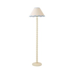 ValueLights Bobble Cream Floor Lamp Blue Trim Scallop Shade & Bulb Cream Blue