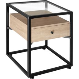 Nightstand with glass surface and drawer Brown industrial wood light, oak Sonoma 45 x 43 x 54,50 cm 1