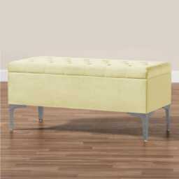 Modena Storage Ottoman Bench, Ottoman Footstool with Legs, 120cm Plush Velvet Upholstered End of Bed Bench, Cream
