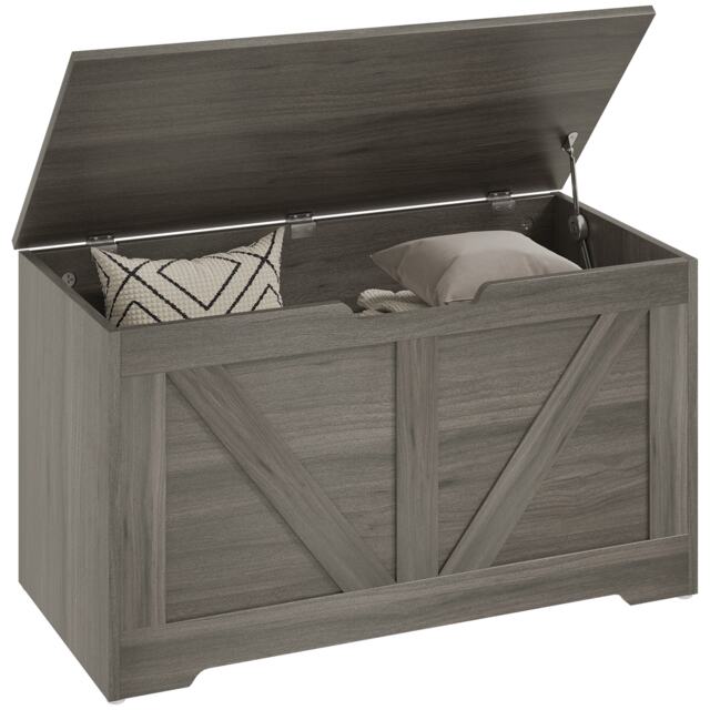 HOMCOM Storage Trunk with 2 Safety Hinges, 80cm, Charcoal Grey Grey