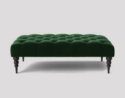 Alyana 180cm Rectangle Ottoman Bench with Wooden Legs- Forest Green Plush Velvet Chesterfield Upholstered Footstool