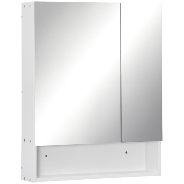 kleankin Bathroom Cabinet with Mirror, Wall Mounted Bathroom Mirror Cabinet with Adjustable Shelf, 2 Doors Storage Cupboard, White White White