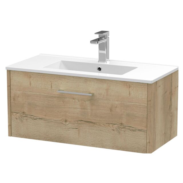 Balterley Winshill Contemporary 1 Drawer Wall Hung Vanity Unit with Minimalist Basin, Light Oak, 800mm