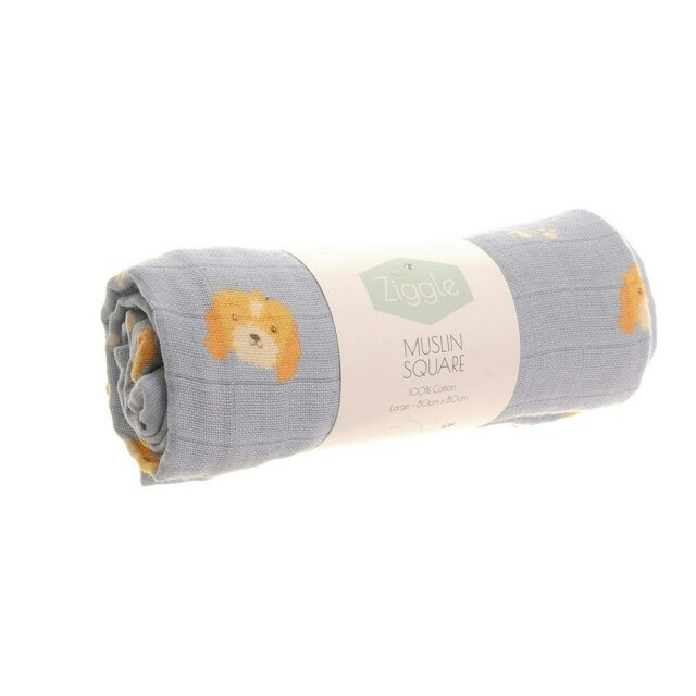 Ziggle Cotton Muslin Square - Blue Cockapoo Dog Print Blue L