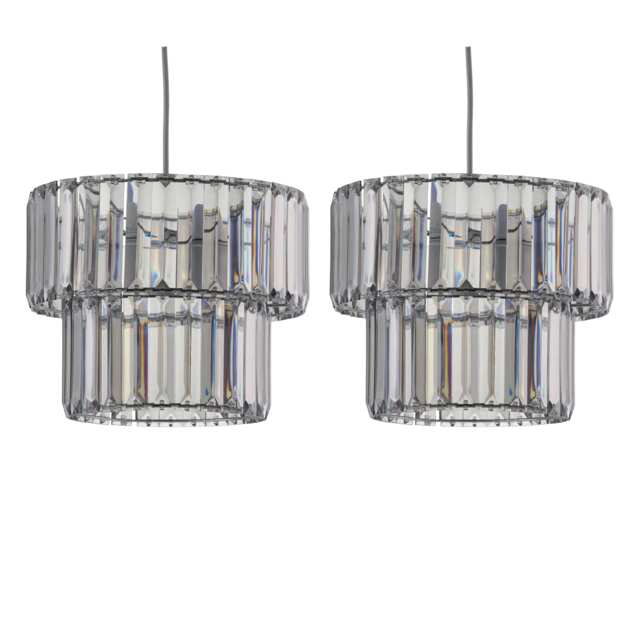 Set of 2 Clint - Smoked Acrylic Two Tier Easy Fit Pendant Shades Grey Smoke acrylic with polished chrome plate detail 2