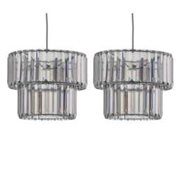 Set of 2 Clint - Smoked Acrylic Two Tier Easy Fit Pendant Shades Grey Smoke acrylic with polished chrome plate detail 2