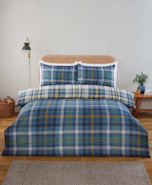 Regalia Check Microfibre Complete Duvet Cover Set with Fitted Sheet Blue Single