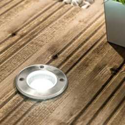 CGC Meadow Round Stainless Steel Inground and Decking Light (Single) Silver Stainless steel effect Height: 12.1 cm, Diameter: 11 cm, Cut Out: 10 cm