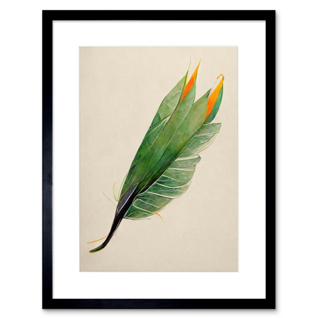"Tropical Bird of Paradise Leaf Botanical 9x7"" Black Framed Wall Art Print"