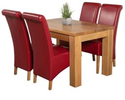 Dakota 127 x 82cm Oak Small Dining Table and 4 Montana Leather Chairs Red Red