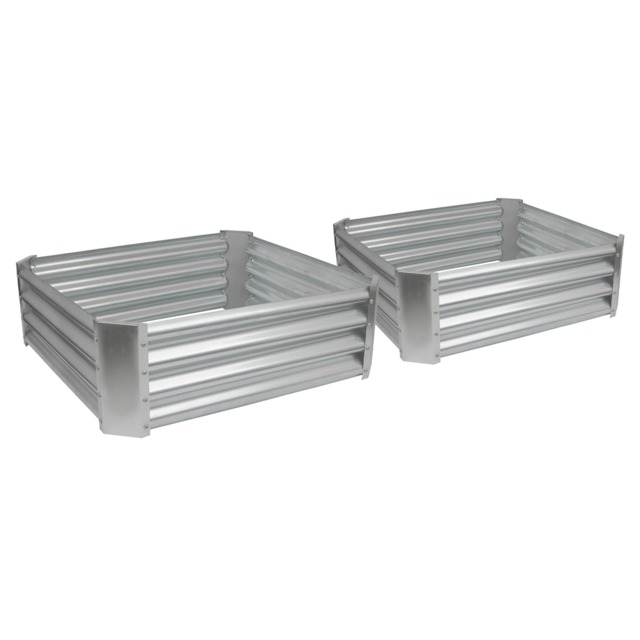 Harbour Housewares Raised Garden Beds - 2x Silver Square Bottomless Metal Raised Bed Galvanised Steel Planter Box 90 x 90cm