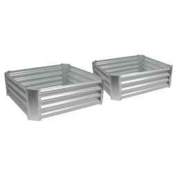 Harbour Housewares Raised Garden Beds - 2x Silver Square Bottomless Metal Raised Bed Galvanised Steel Planter Box 90 x 90cm