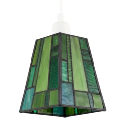 Art Deco Tiffany Glass Pendant Shade with Emerald and Green Panels