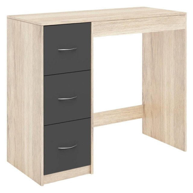 3-Drawer Wooden Desk and Dressing Table - Multi-Functional, 79.5x93x40 cm Brown Oak & Black 22.5 x 43.5 x 98.5 1