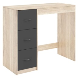 3-Drawer Wooden Desk and Dressing Table - Multi-Functional, 79.5x93x40 cm Brown Oak & Black 22.5 x 43.5 x 98.5 1