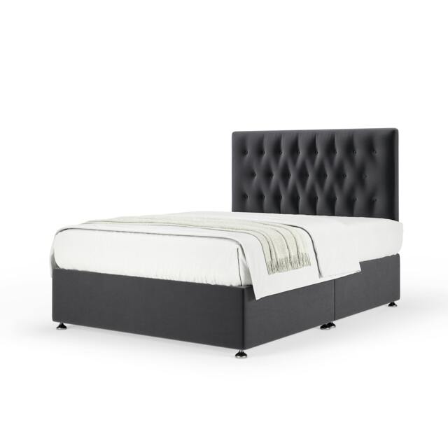 Memory Maestro Memory Foam Graphite Plush Velvet Divan Set And Lona Headboard King Size