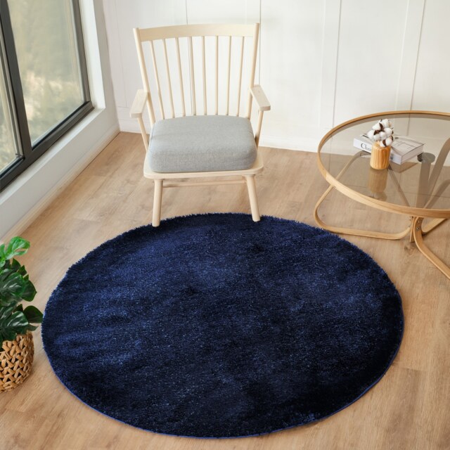 LIVABLISS Cloudy Shaggy-Solid Color Plush Soft Pile Round Rug Ø120 cm Dark Blue