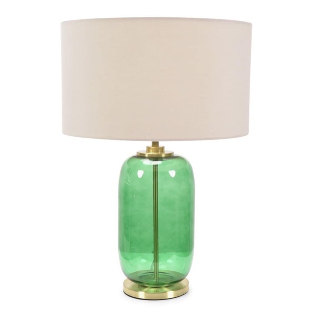 ValueLights Leigh Forest Green and Gold Table Lamp Cream Shade