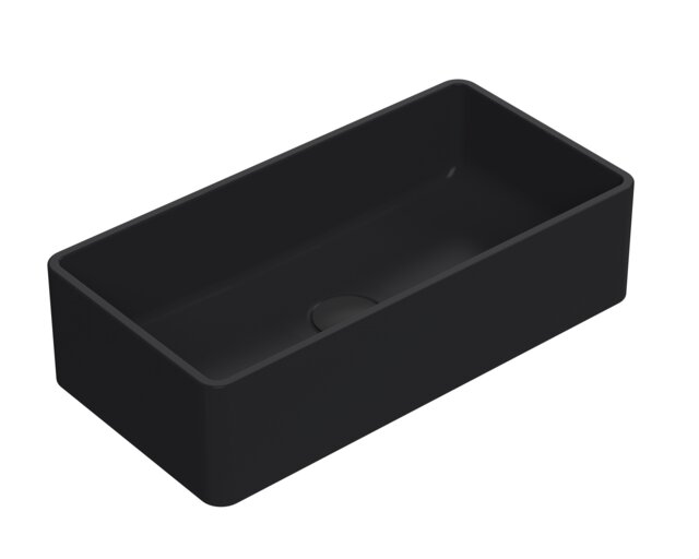 Balterley Nova Rectangular Countertop Vessel Basin for Modern Bathroom & Cloakroom, Ceramic Fireclay Black Matt Black 1