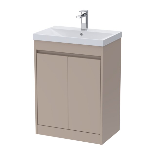 Balterley Chartley Contemporary Floor Standing 2 Door Vanity Basin Unit, Thin-Edge Basin, 600mm, Taupe