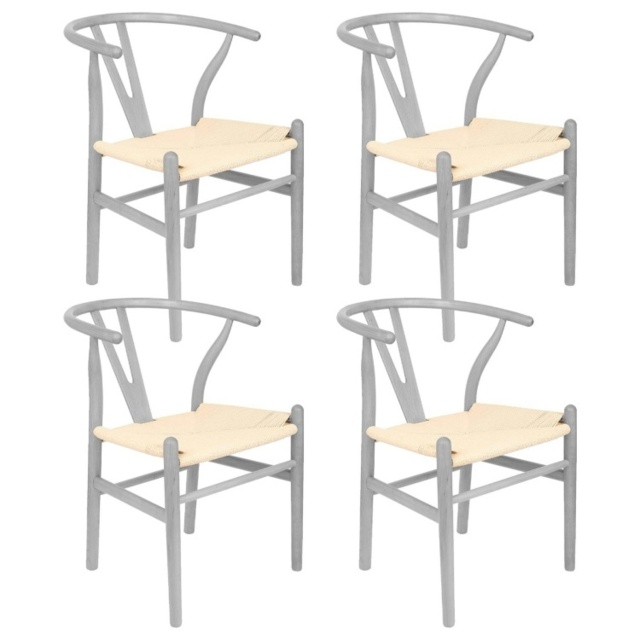 Nicholas Winter Beech Wooden Wishbone Dining Chairs - Grey/natural - Set Of 4