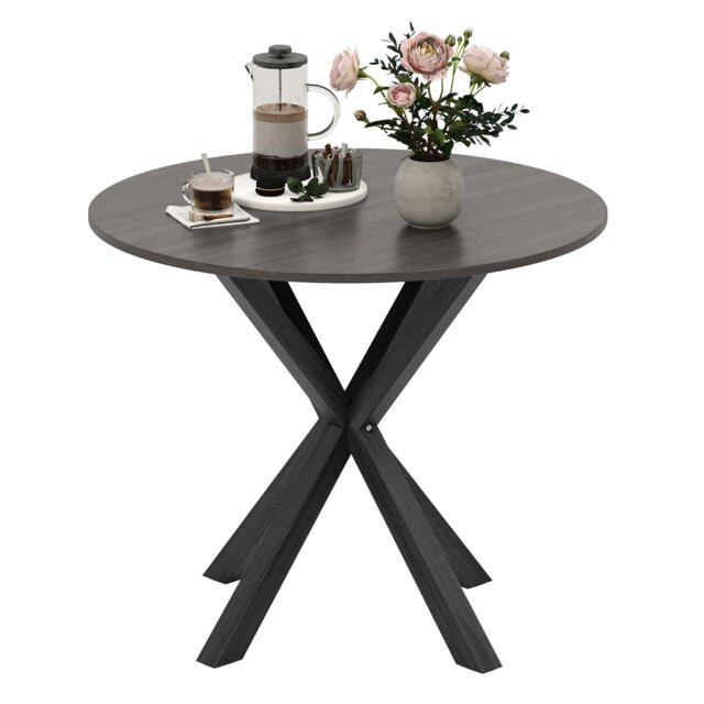 COSTWAY 90CM Wood Dining Table Round Kitchen Table for 2-4 People-Black