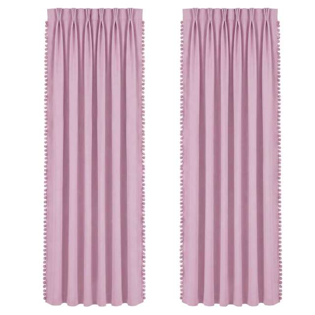 Pink Pom Pom Curtains Triple Layer Darkening Bedroom Decor 6 Hanging Options