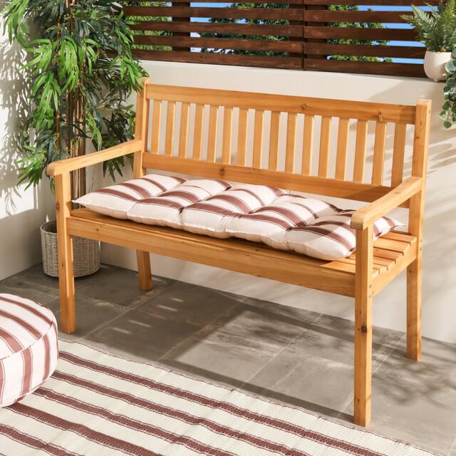 OHS Stripe 2 Seater Outdoor Bench Cushion Garden Seat Pad Multi Chocolate/Cream