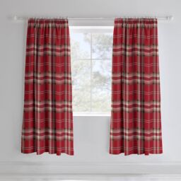 Catherine Lansfield Kelso Check Lined Pencil Pleat Curtains Red